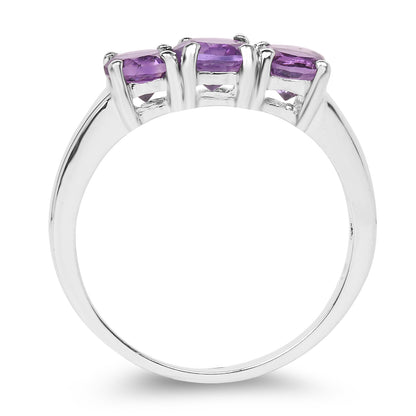 Genuine Amethyst Sterling Silver 3-Stone Graduated Ring