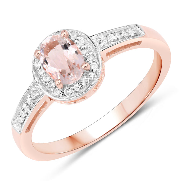 Genuine 14K Rose Gold Plated Morganite and White Topaz Sterling Silver Halo Ring