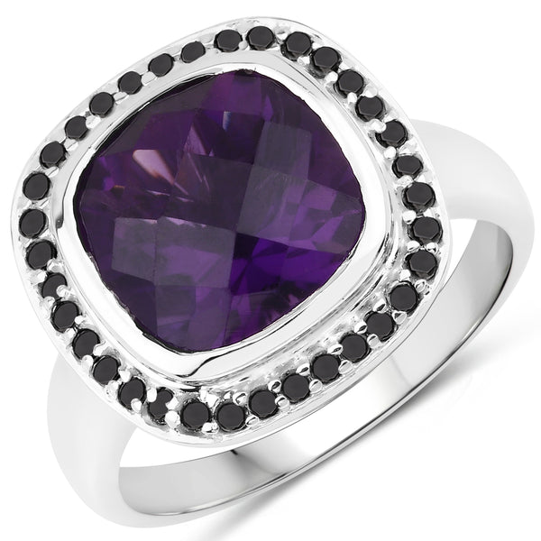 Genuine Amethyst and Black Spinel Sterling Silver Graduated Ring