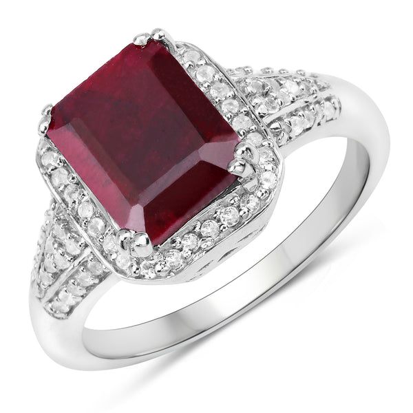 Dyed Ruby and White Topaz Sterling Silver Halo Ring