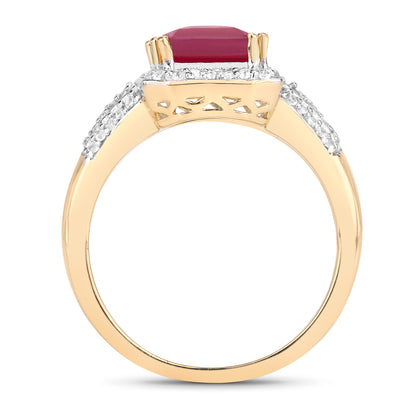 14K Yellow Gold Plated Glass Filled Ruby and White Topaz  Sterling Silver Ring