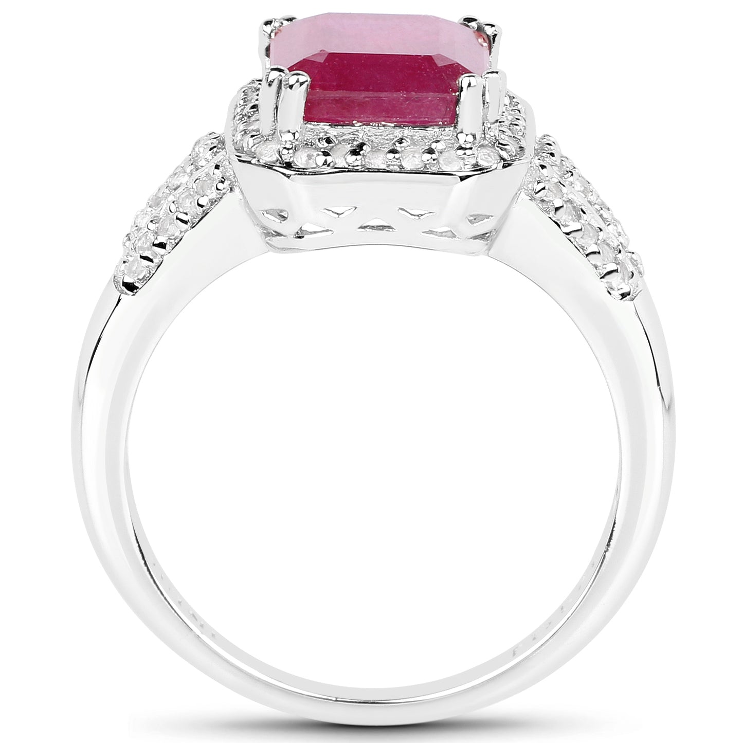 Glass Filled Ruby and White Topaz Sterling Silver Halo Ring