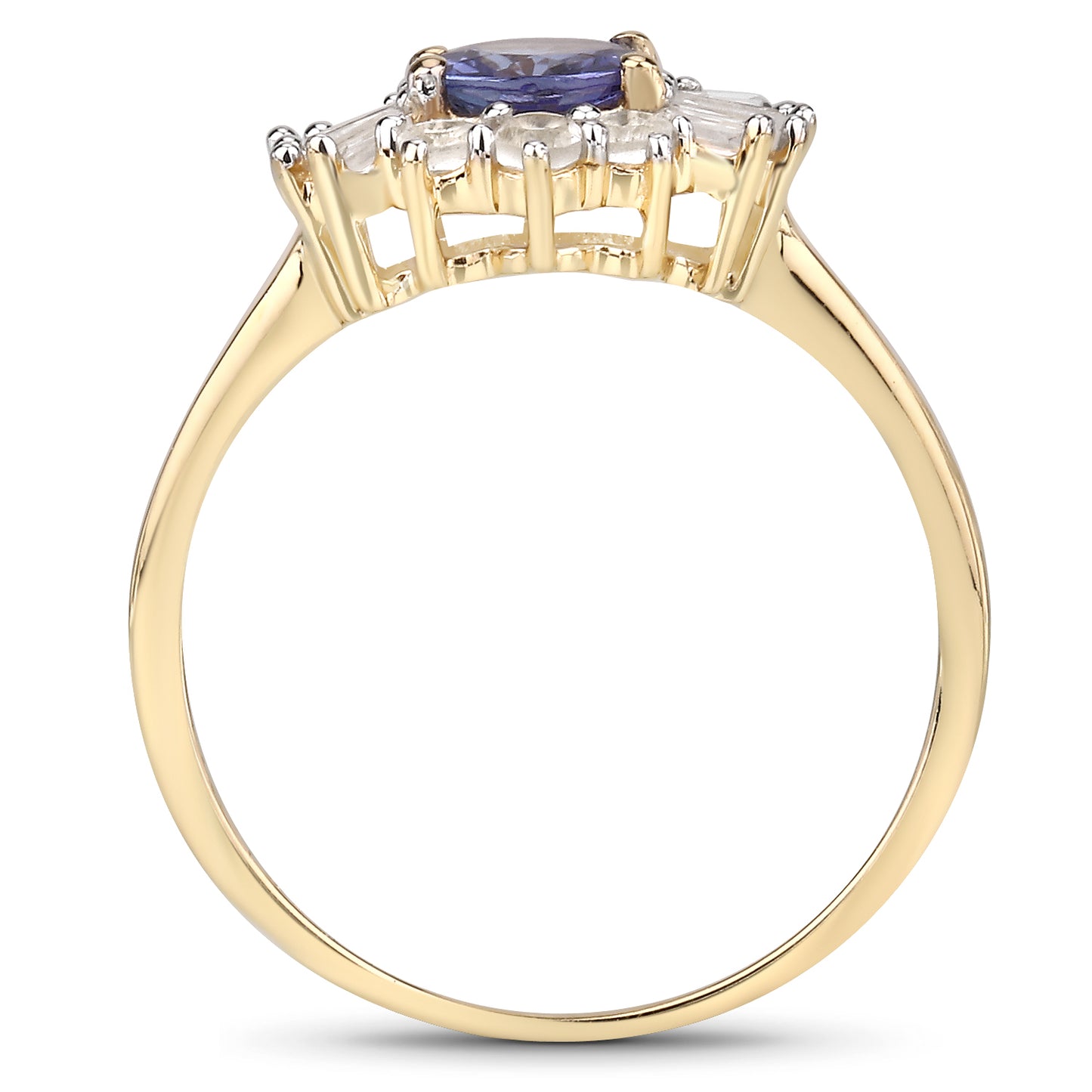 Genuine 14K Yellow Gold Plated Tanzanite and White Topaz Sterling Silver Ring