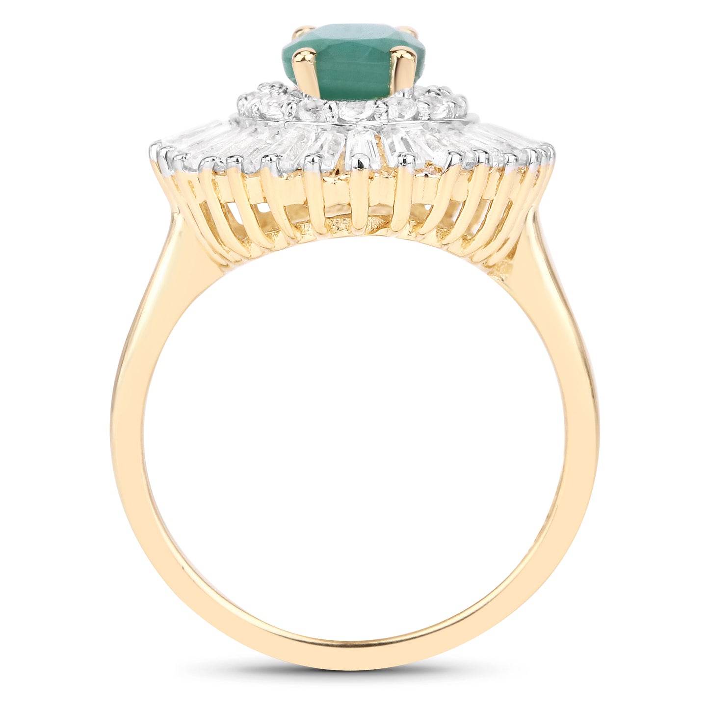 Genuine 14K Yellow Gold Plated Emerald and White Topaz Sterling Silver Halo Ring