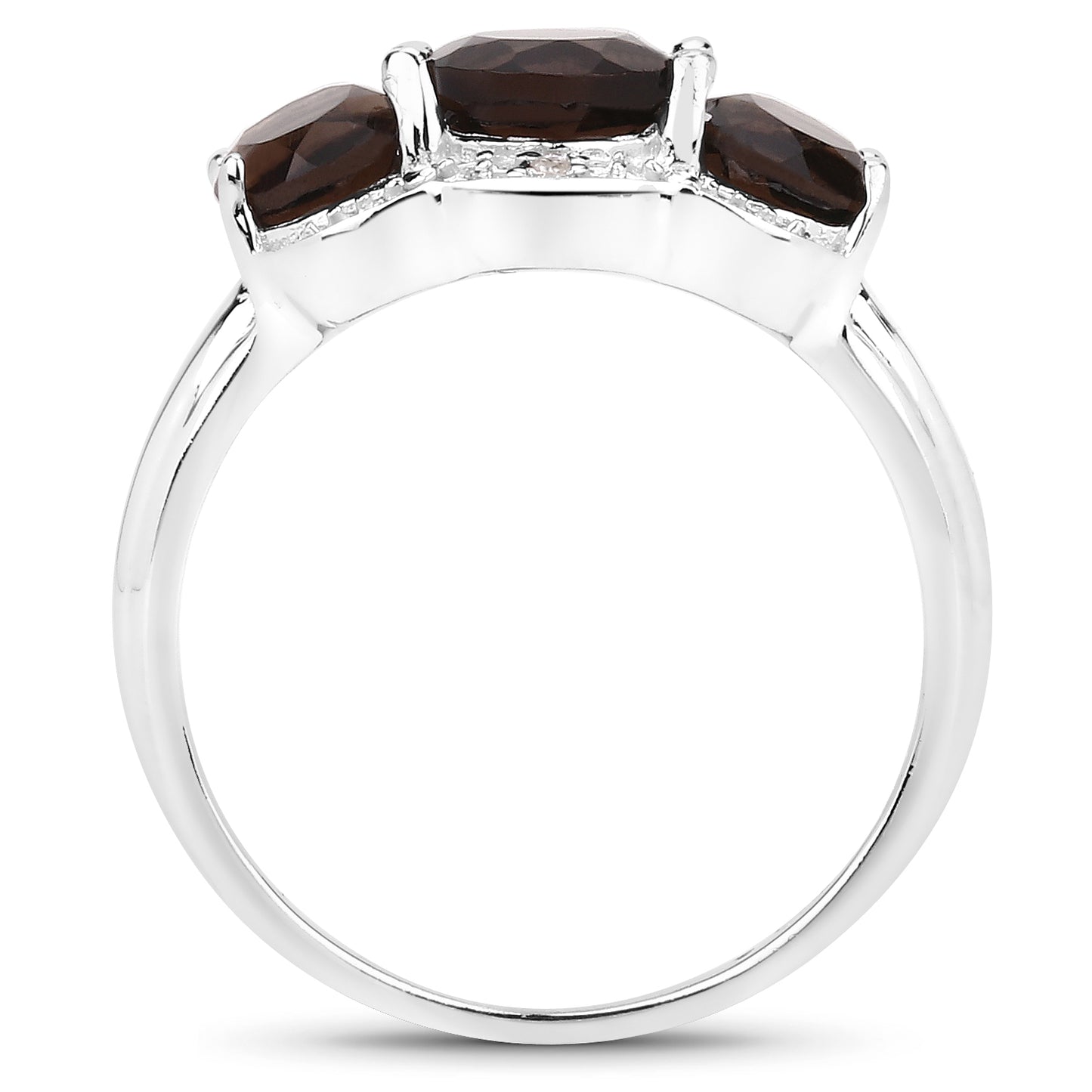 Genuine Smoky Quartz and White Topaz Sterling Silver 3-Stone Graduated Ring