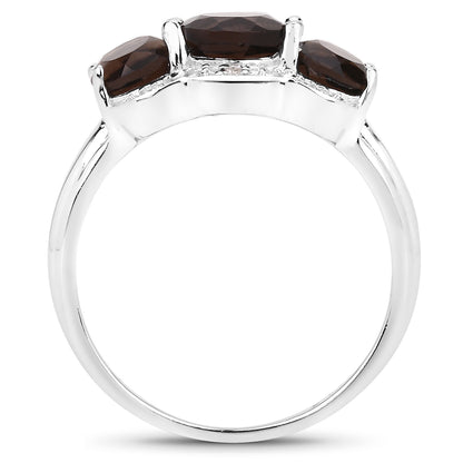 Genuine Smoky Quartz and White Topaz Sterling Silver 3-Stone Graduated Ring