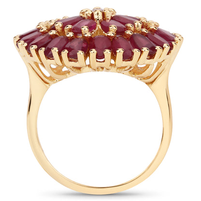 14K Yellow Gold Plated Glass Filled Ruby Sterling Silver Cluster Ring