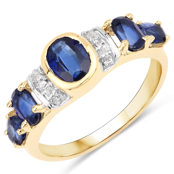 Genuine 14K Yellow Gold Plated Kyanite and White Topaz Sterling Silver Ring