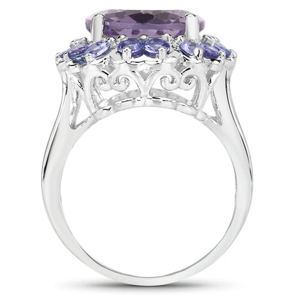 Genuine Amethyst and Tanzanite Sterling Silver Graduated Ring