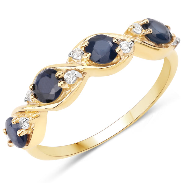 Genuine 14K Yellow Gold Plated Blue Sapphire and White Topaz Crossover Sterling Silver Graduated Ring