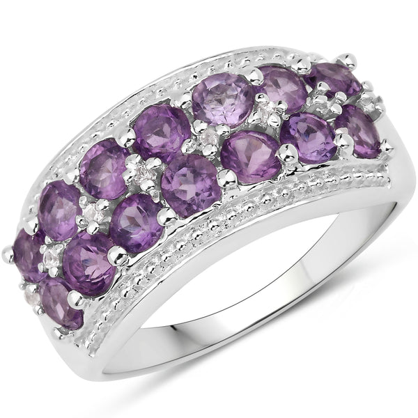 Genuine Amethyst and White Topaz Sterling Silver Graduated Ring