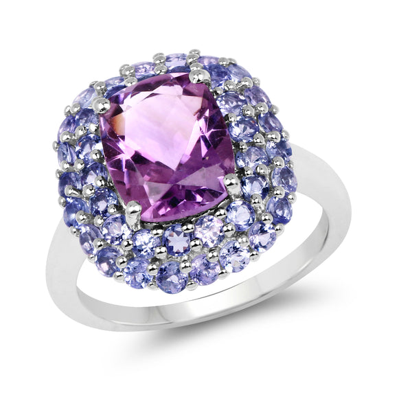 Genuine Amethyst and Tanzanite Sterling Silver Graduated Ring