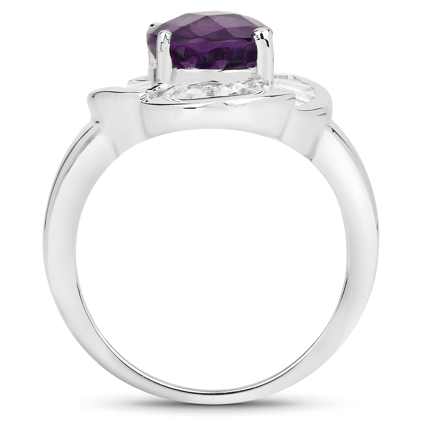 Genuine Amethyst and White Topaz Sterling Silver Halo Ring