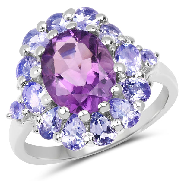 Genuine Amethyst and Tanzanite Sterling Silver Graduated Ring