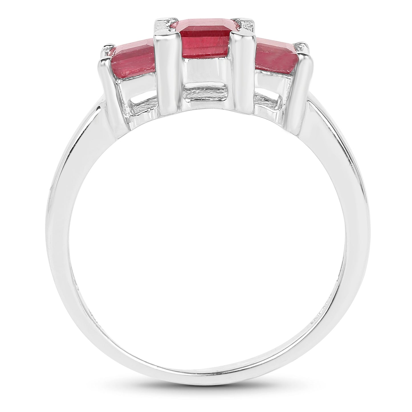 Genuine Ruby Sterling Silver 3-Stone Graduated Ring