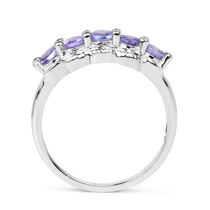 Genuine Tanzanite Sterling Silver 5-Stone Graduated Ring