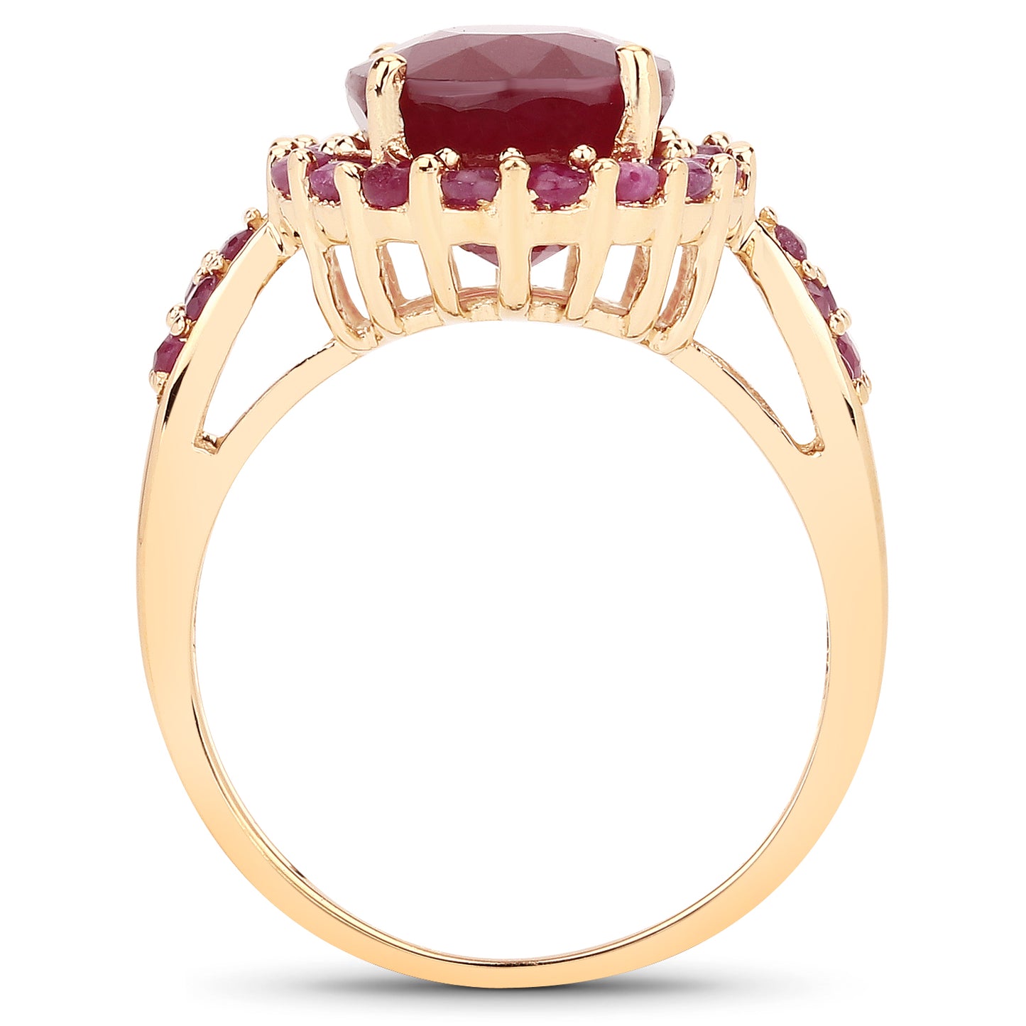 14K Yellow Gold Plated Glass Filled Ruby Sterling Silver Ring