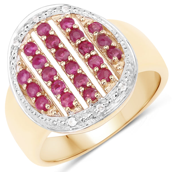 Genuine 14K Yellow Gold Plated Ruby and White Topaz Sterling Silver Ring