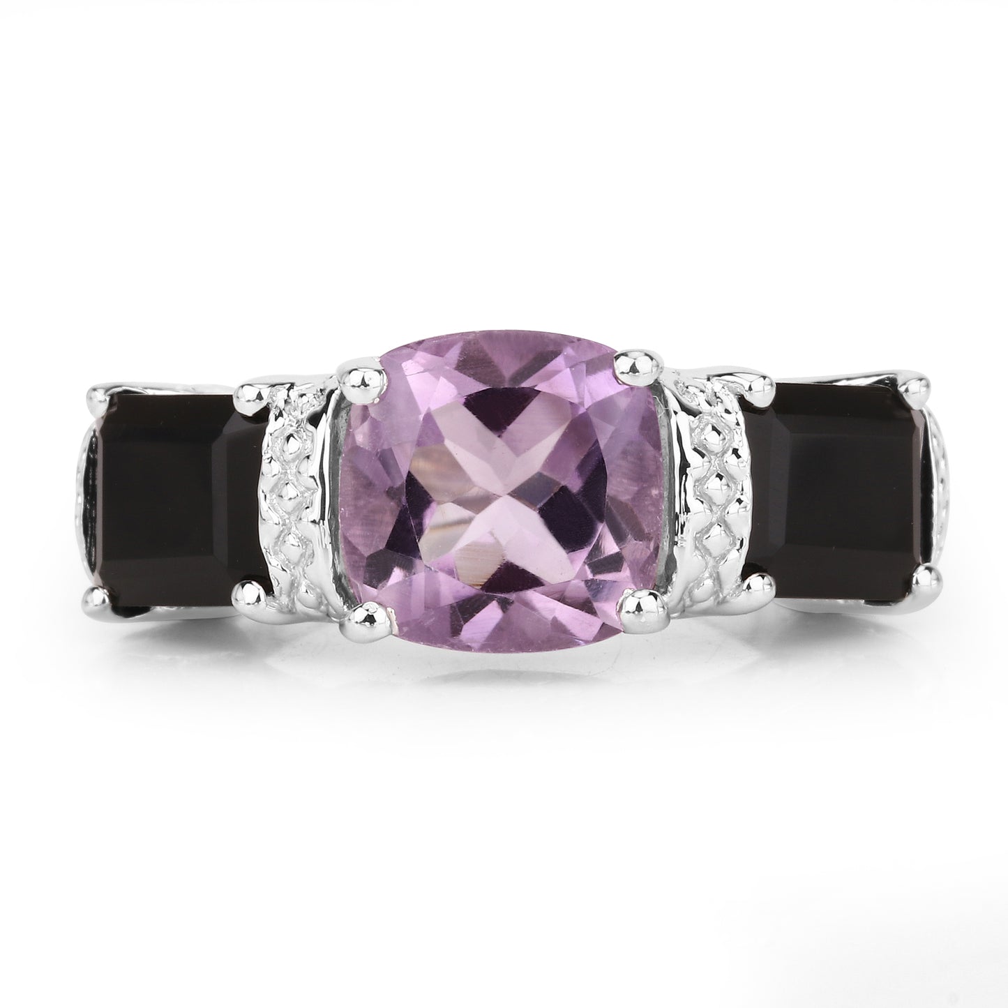 Genuine Amethyst and Black Onyx Sterling Silver Graduated Ring