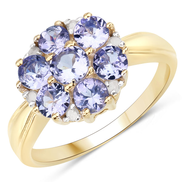 Genuine 14K Yellow Gold Plated Tanzanite and White Diamond Sterling Silver Ring