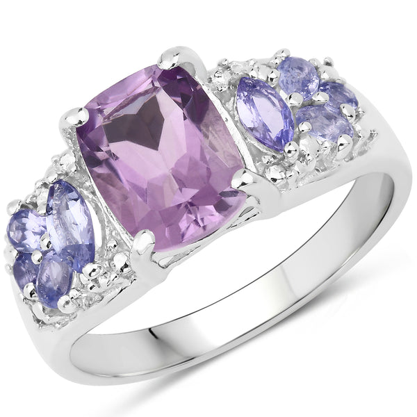 Genuine Amethyst and Tanzanite Sterling Silver Cocktail Ring