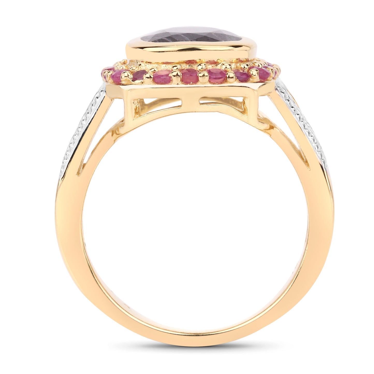 Dyed Sapphire and Ruby 14K Yellow Gold Plated Sterling Silver Halo Ring