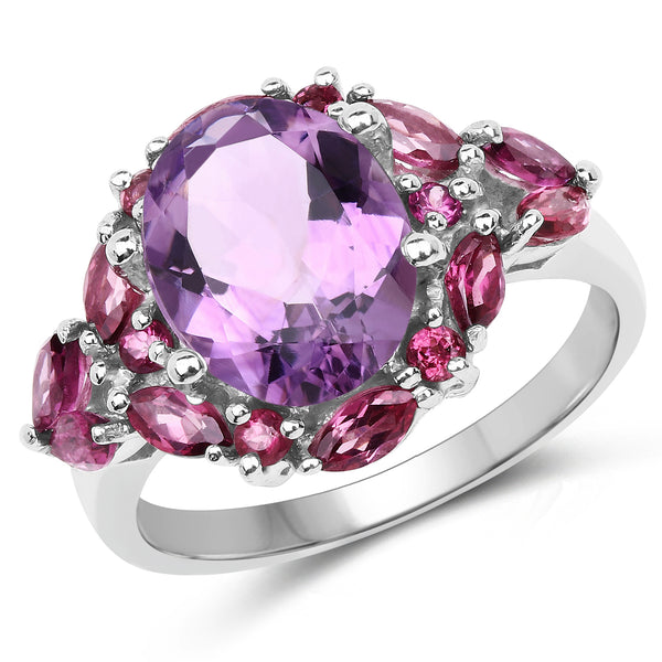 Genuine Amethyst and Rhodolite Sterling Silver Graduated Ring