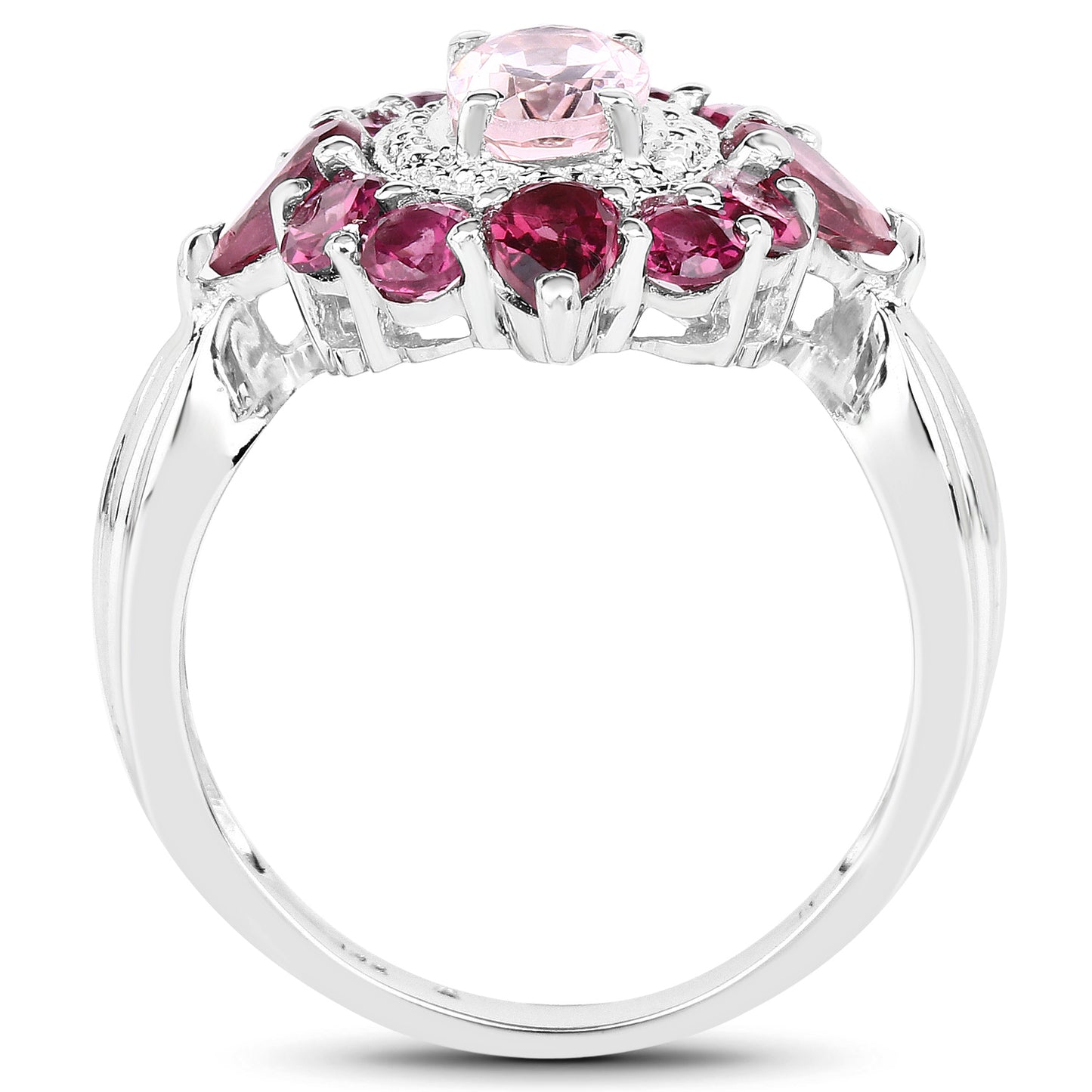 Genuine Morganite and Rhodolite Sterling Silver Graduated Ring