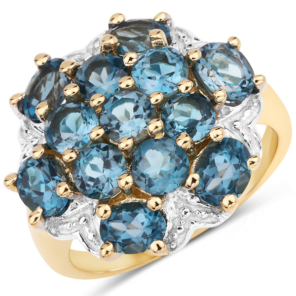 Genuine 14K Yellow Gold Plated London Blue Topaz Sterling Silver Ring