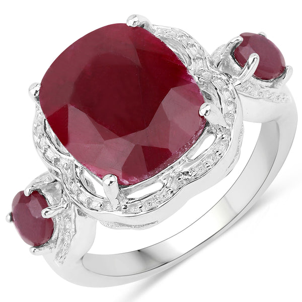 Dyed Ruby Sterling Silver 3-Stone Graduated Ring