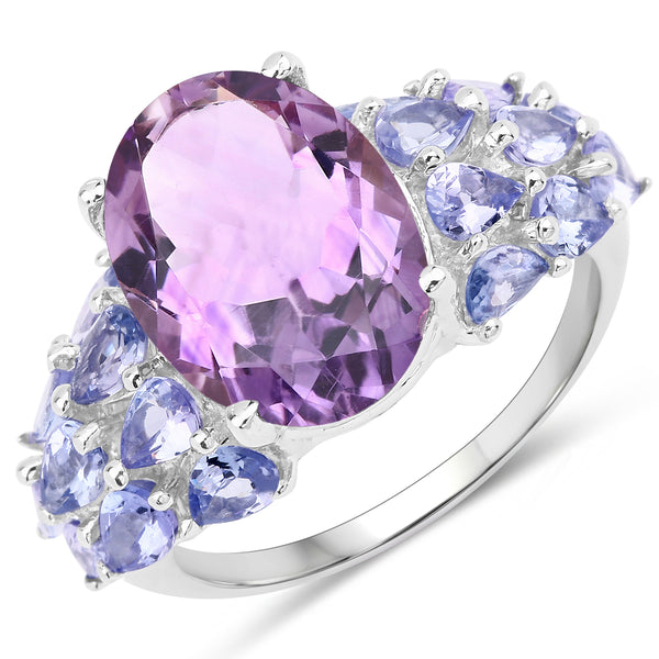 Genuine Amethyst and Tanzanite Sterling Silver Cocktail Ring