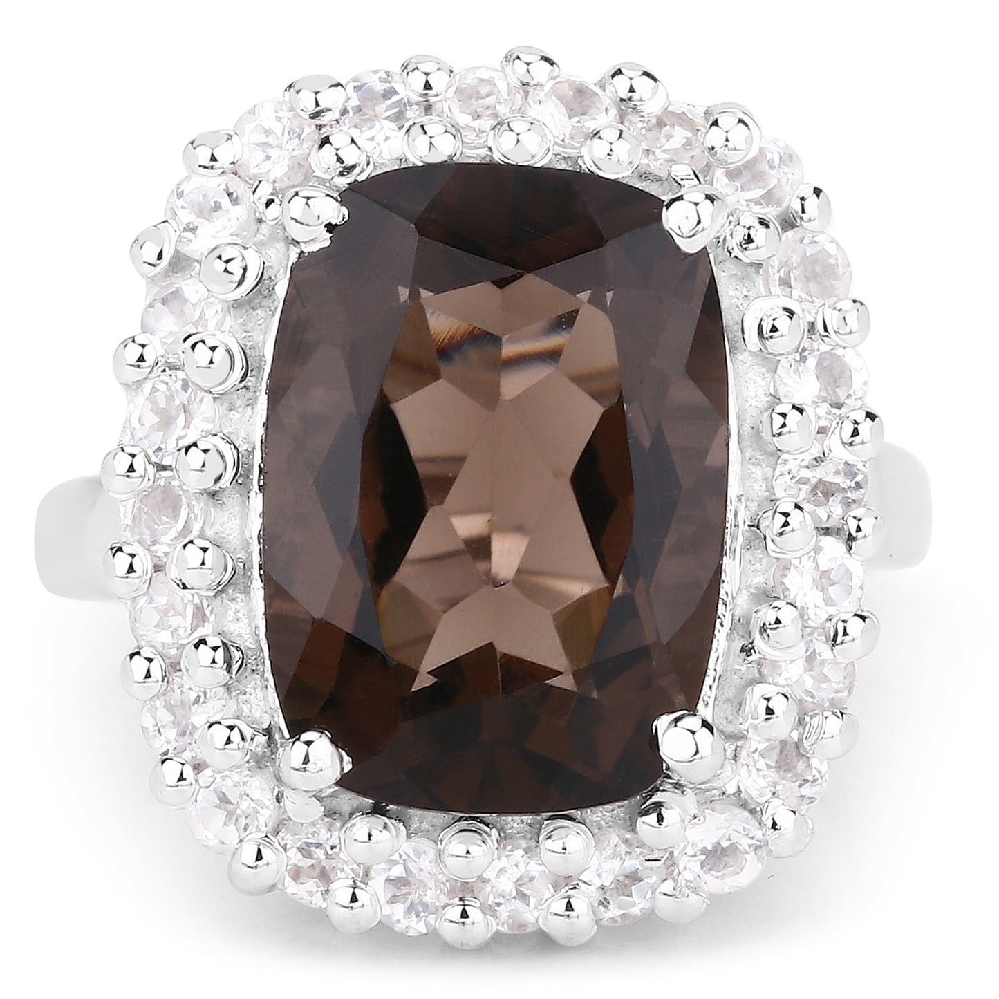 Genuine Smoky Quartz and White Topaz Sterling Silver Graduated Ring