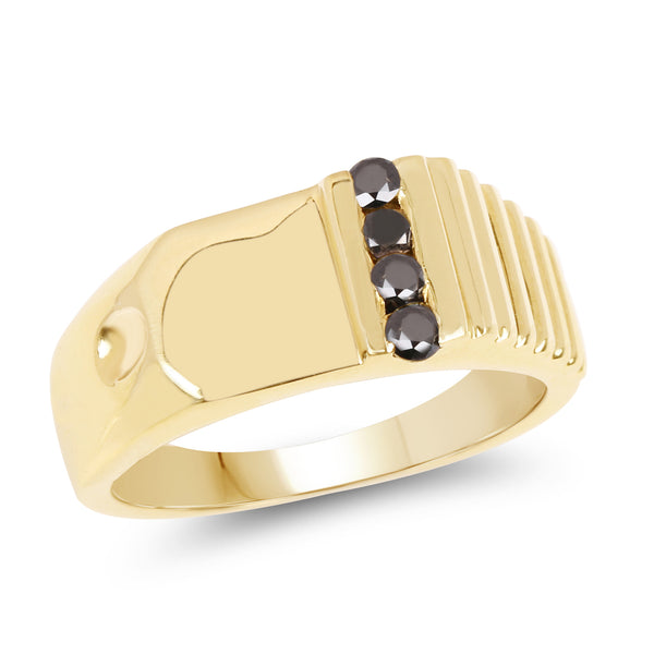 Genuine 14K Yellow Gold Plated Black Diamond Sterling Silver Ring