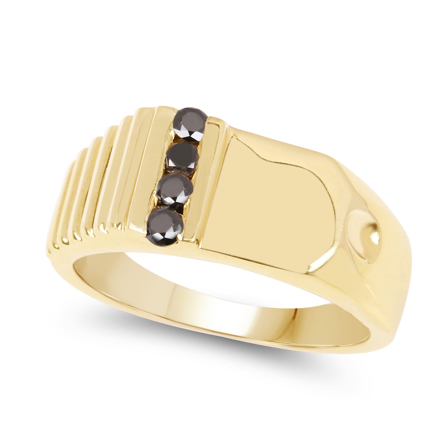 Genuine 14K Yellow Gold Plated Black Diamond Sterling Silver Ring