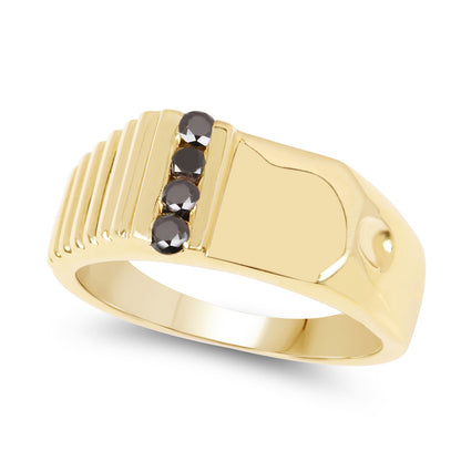 Genuine 14K Yellow Gold Plated Black Diamond Sterling Silver Ring