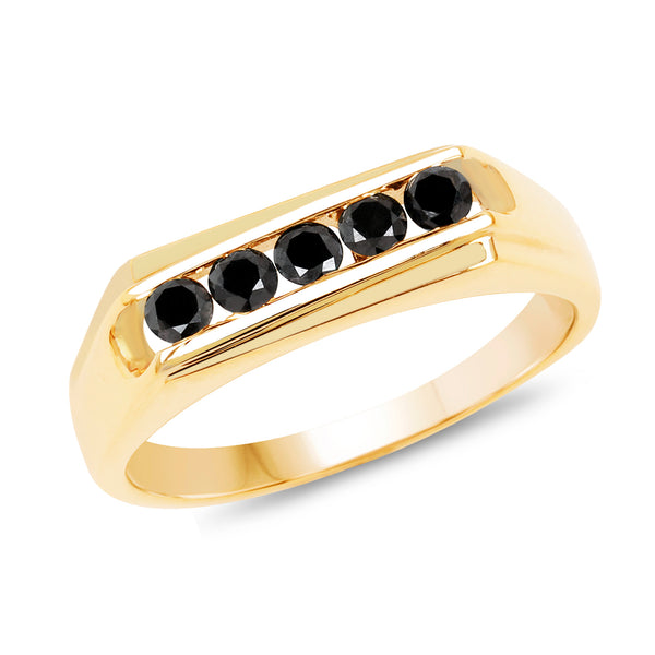 Genuine 14K Yellow Gold Plated Black Diamond Sterling Silver Men's Ring