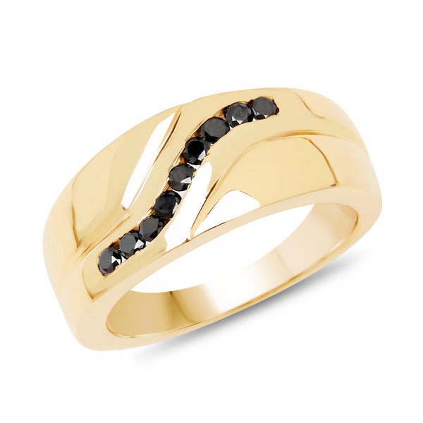 Genuine 14K Yellow Gold Plated Black Diamond Sterling Silver Ring