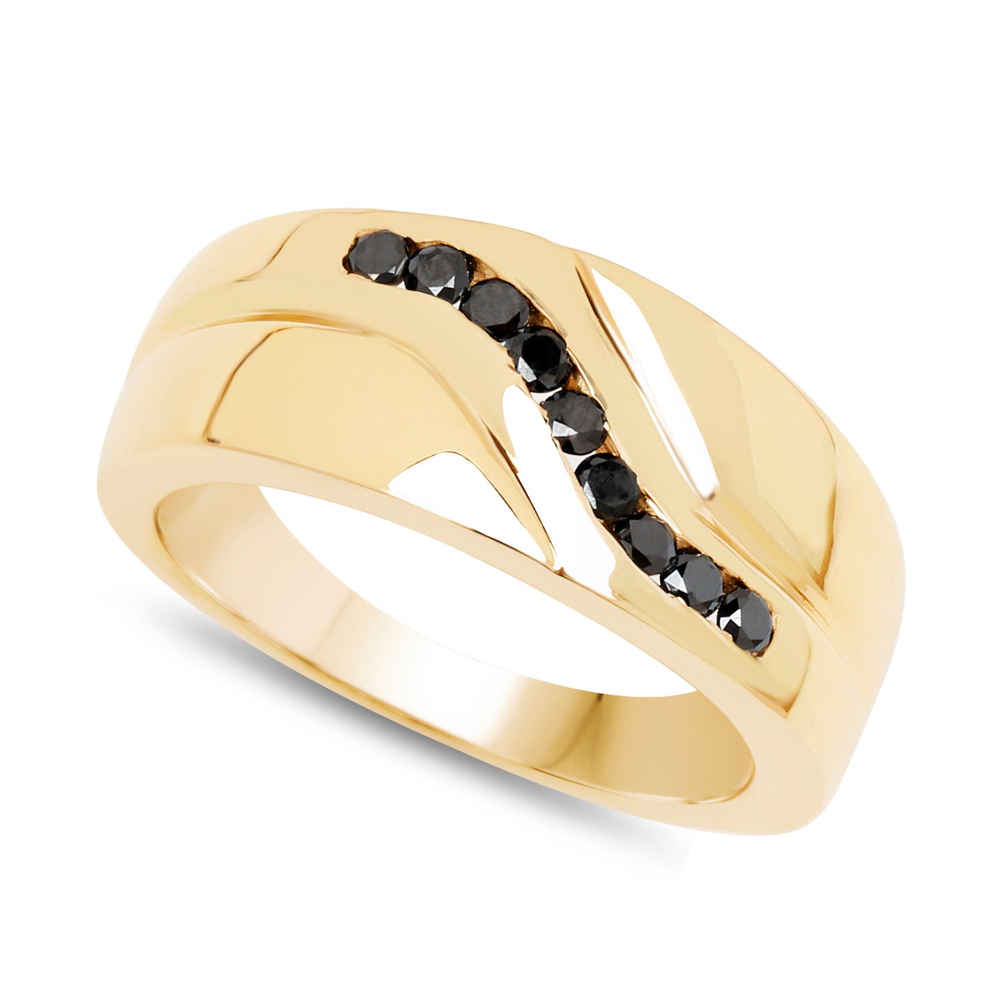 Genuine 14K Yellow Gold Plated Black Diamond Sterling Silver Ring