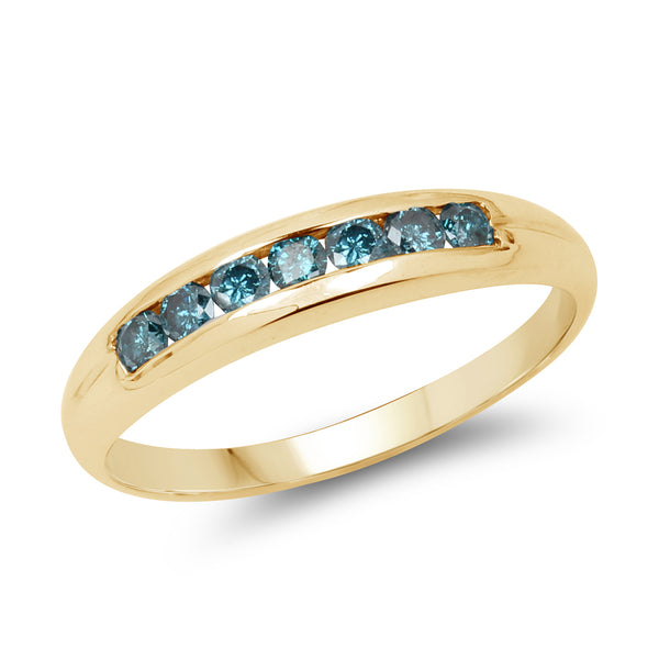 Genuine 14K Yellow Gold Plated Blue Diamond Sterling Silver Ring