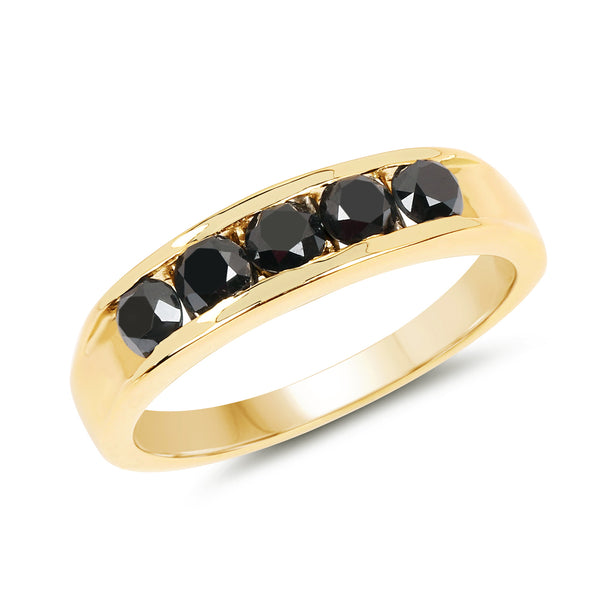 Genuine 14K Yellow Gold Plated Black Diamond Sterling Silver Ring