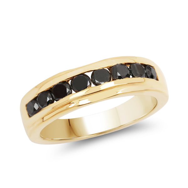 Genuine 14K Yellow Gold Plated Black Diamond Sterling Silver Ring