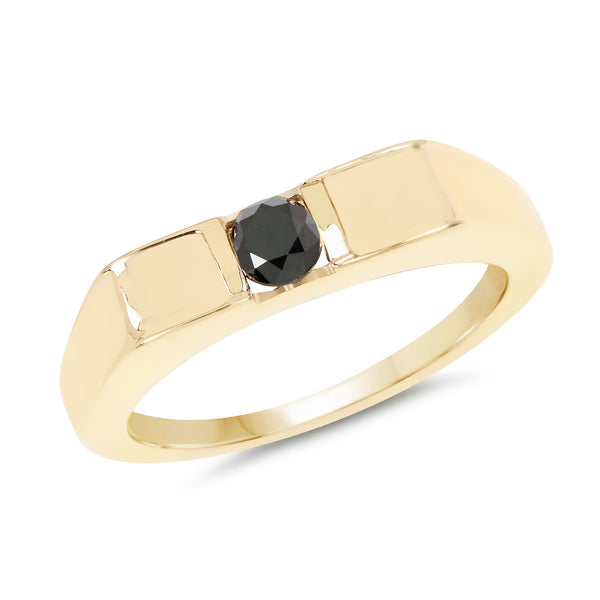 Genuine 14K Yellow Gold Plated Black Diamond Sterling Silver Ring