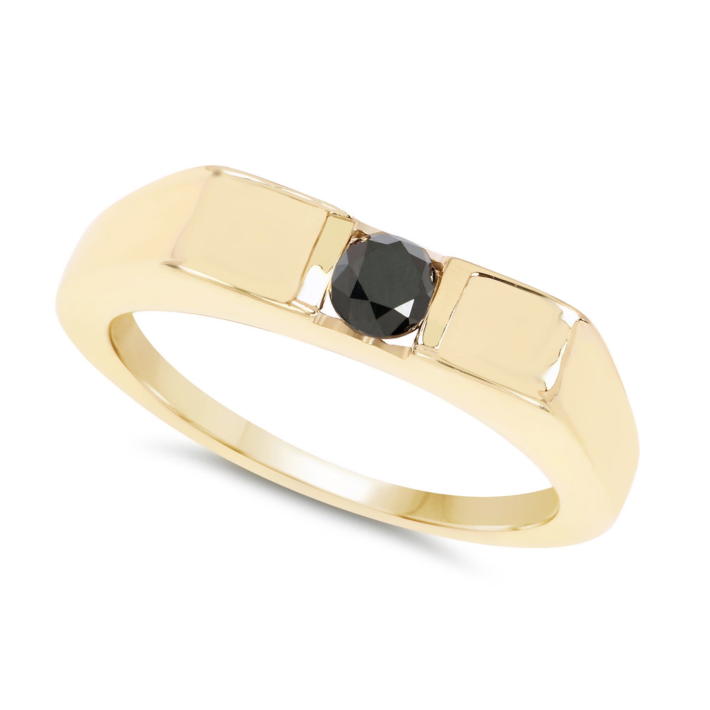 Genuine 14K Yellow Gold Plated Black Diamond Sterling Silver Ring