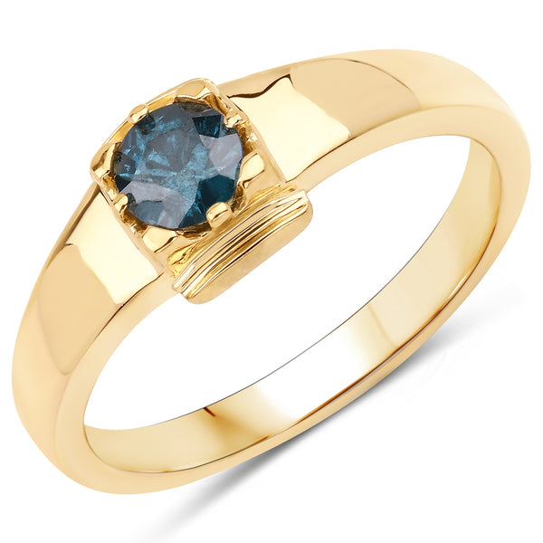 Genuine 14K Yellow Gold Plated Blue Diamond Sterling Silver Ring