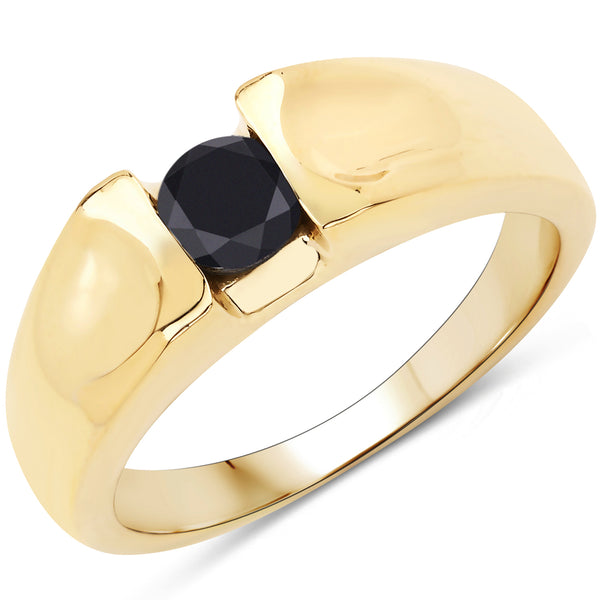 Genuine 14K Yellow Gold Plated Black Diamond Sterling Silver Ring