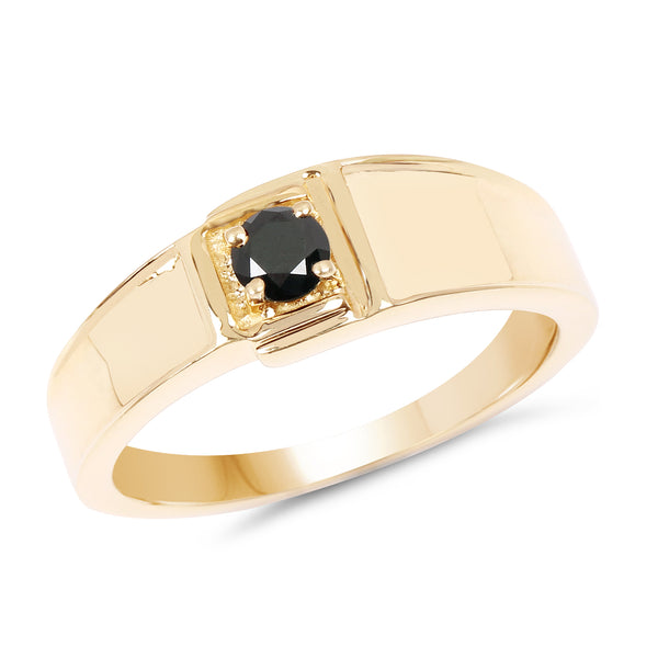 Genuine 14K Yellow Gold Plated Black Diamond Sterling Silver Ring