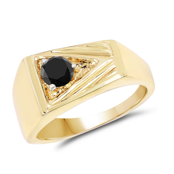 Genuine 14K Yellow Gold Plated Black Diamond Sterling Silver Ring