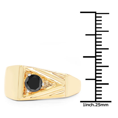 Genuine 14K Yellow Gold Plated Black Diamond Sterling Silver Ring