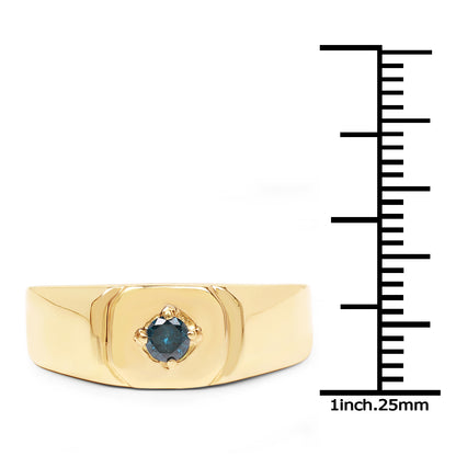 Genuine 14K Yellow Gold Plated Blue Diamond Sterling Silver Men's Ring