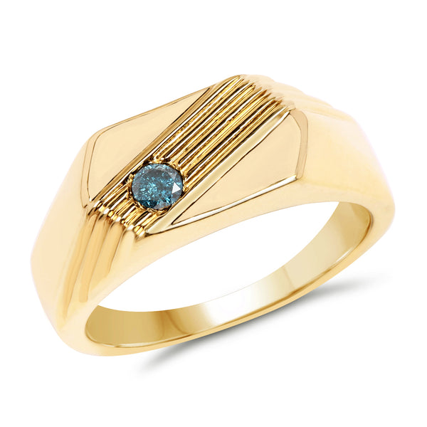 Genuine 14K Yellow Gold Plated Blue Diamond Sterling Silver Ring